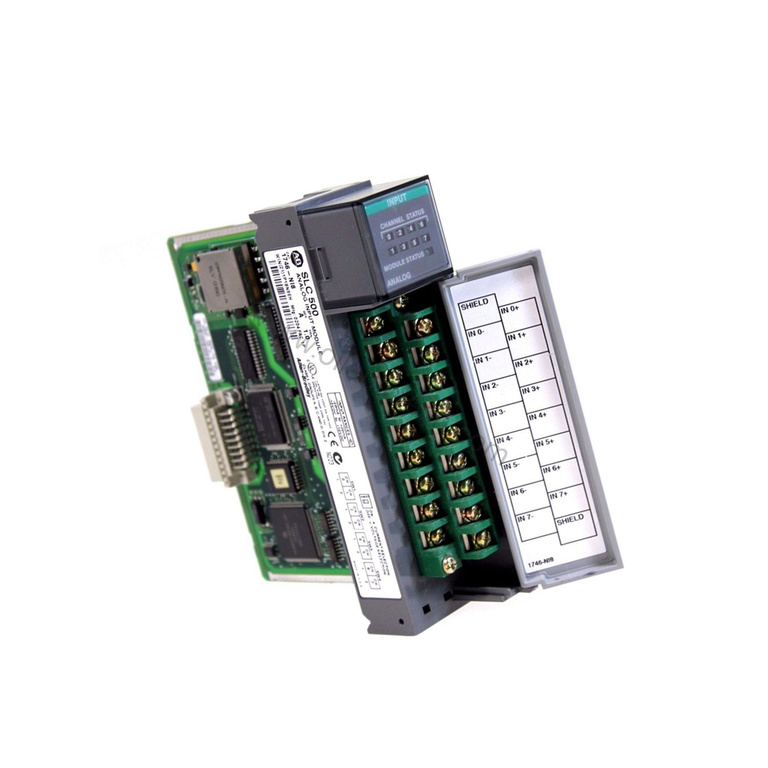 Figure 2: Technical layout and connection details for the Allen-Bradley 1746-NI8 industrial automation component.