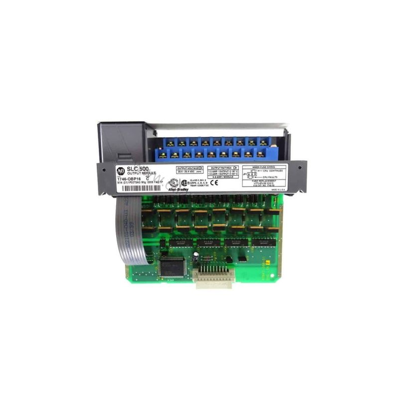Figure 1: Front view of the Allen-Bradley 1746-OBP16 industrial automation component showing its physical design and enclosure.