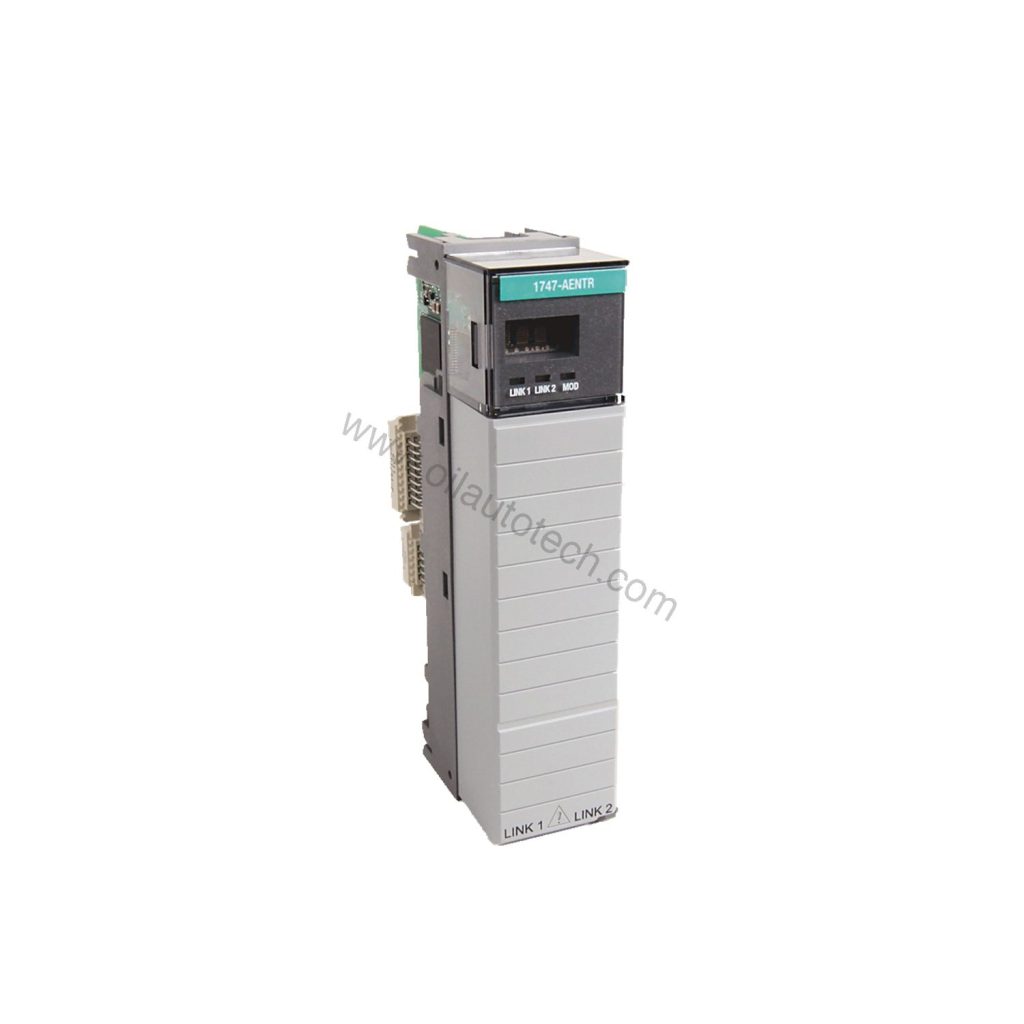 Figure 1: Front view of the Allen-Bradley 1747-AENTR industrial automation component showing its physical design and enclosure.