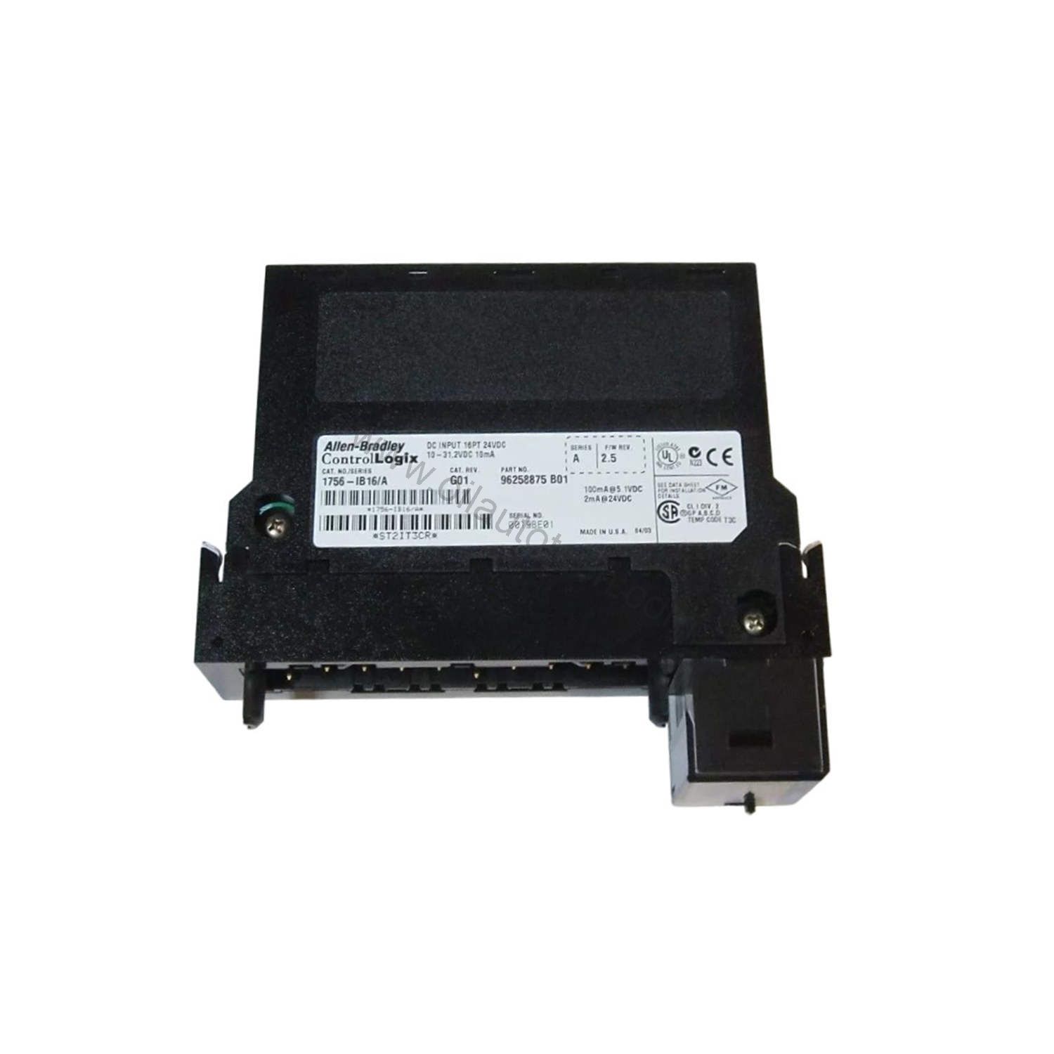 Figure 1: Front view of the Allen-Bradley 1756-IB16/A industrial automation component showing its physical design and enclosure.