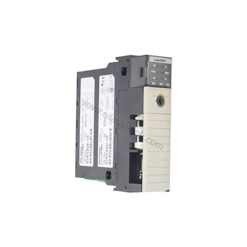 Figure 1: Front view of the Allen-Bradley 1756-L55M12 industrial automation component showing its physical design and enclosure.