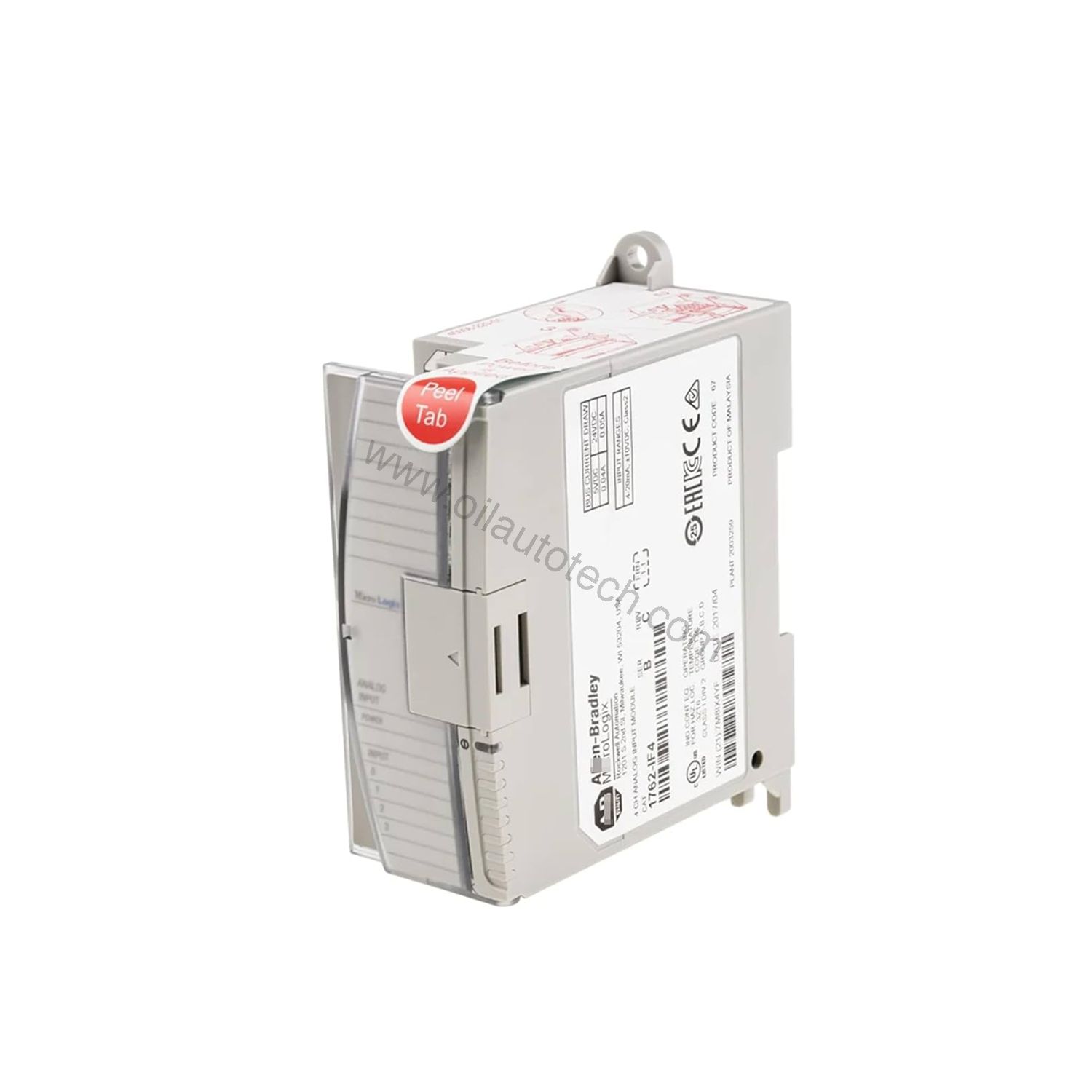 Figure 1: Front view of the Allen-Bradley 1762-IF4 industrial automation component showing its physical design and enclosure.