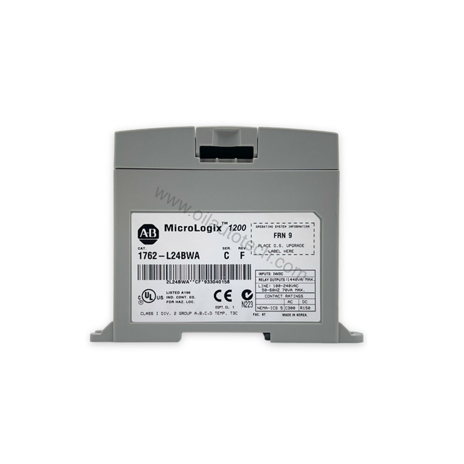 Figure 1: Front view of the Allen-Bradley 1762-L24BWA industrial automation component showing its physical design and enclosure.