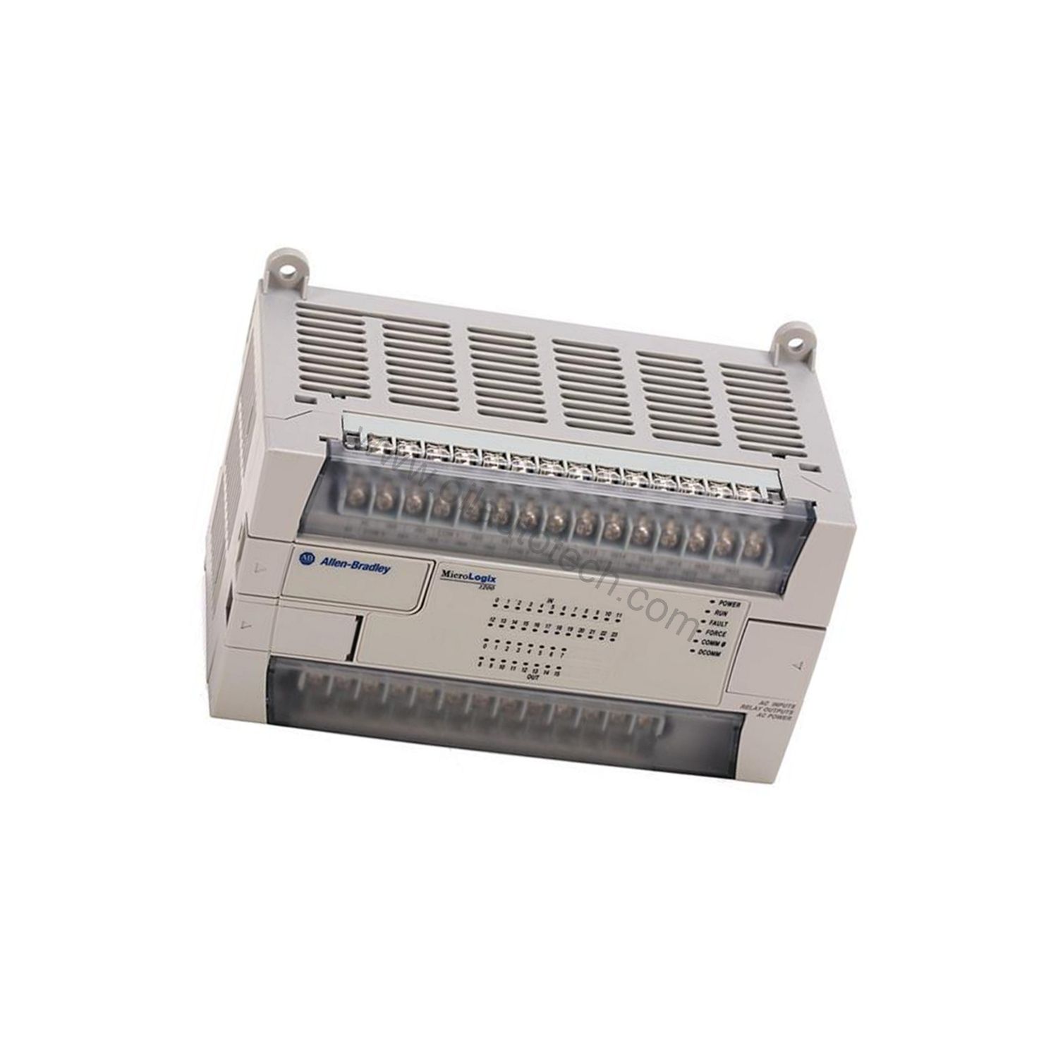 Figure 2: Technical layout and connection details for the Allen-Bradley 1762-L40BXBR industrial automation component.