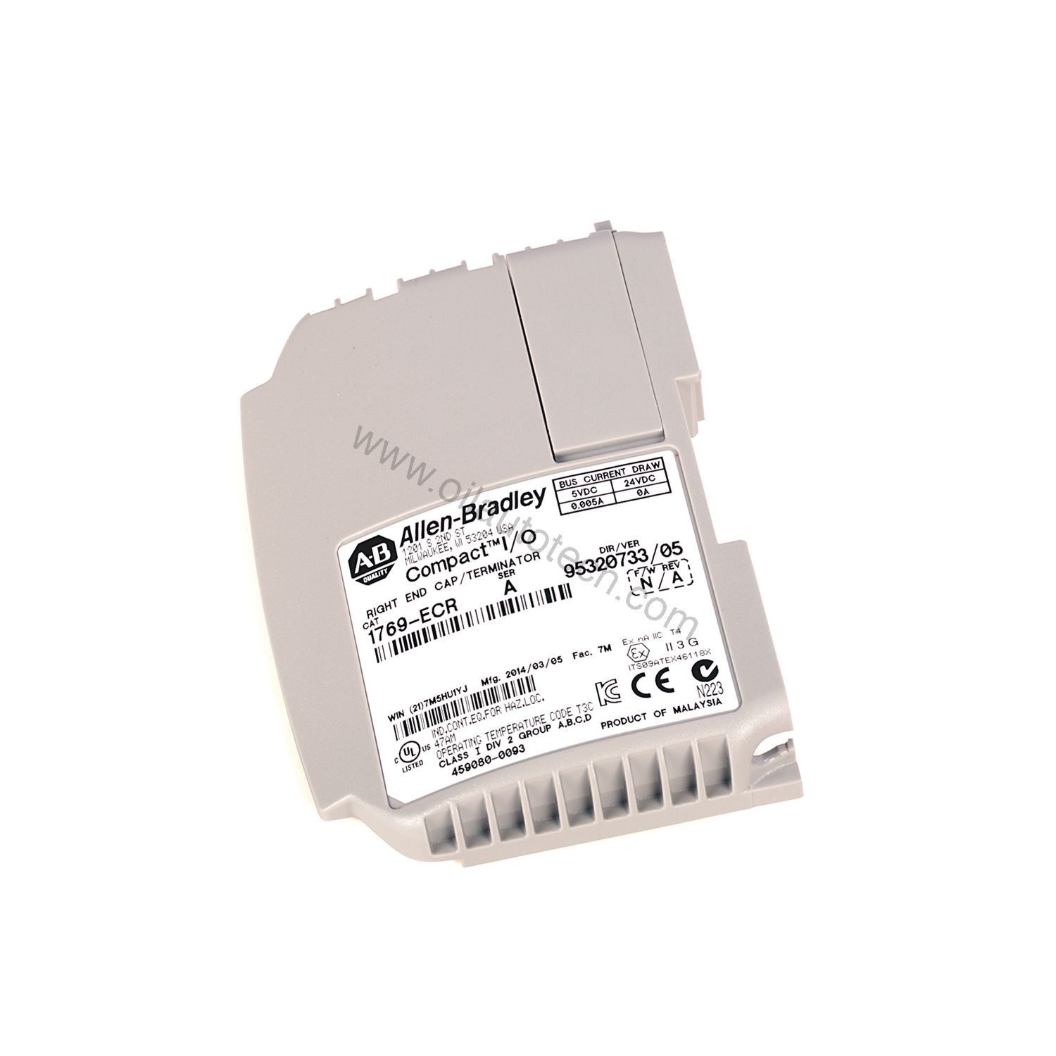 Figure 1: Front view of the Allen-Bradley 1769-ECR industrial automation component showing its physical design and enclosure.