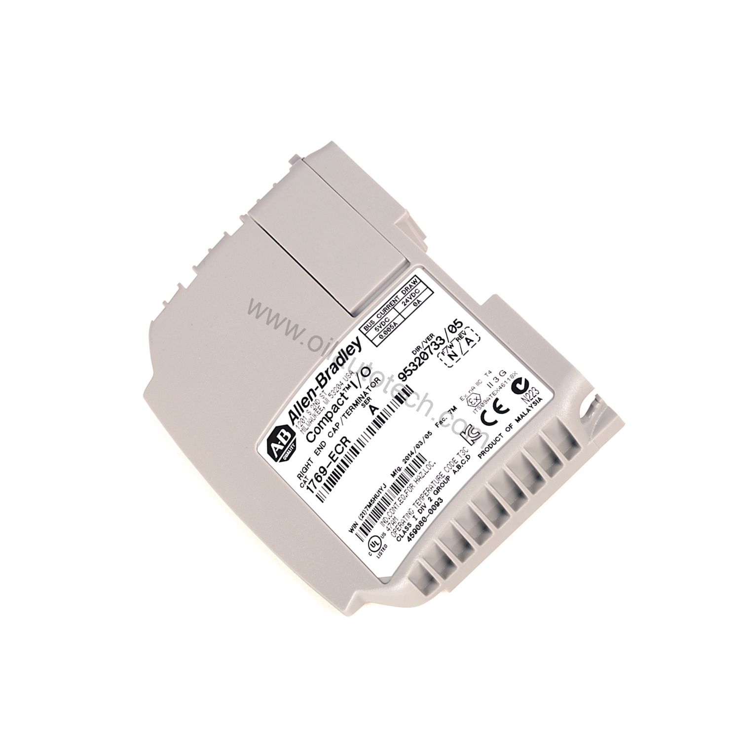 Figure 2: Technical layout and connection details for the Allen-Bradley 1769-ECR industrial automation component.