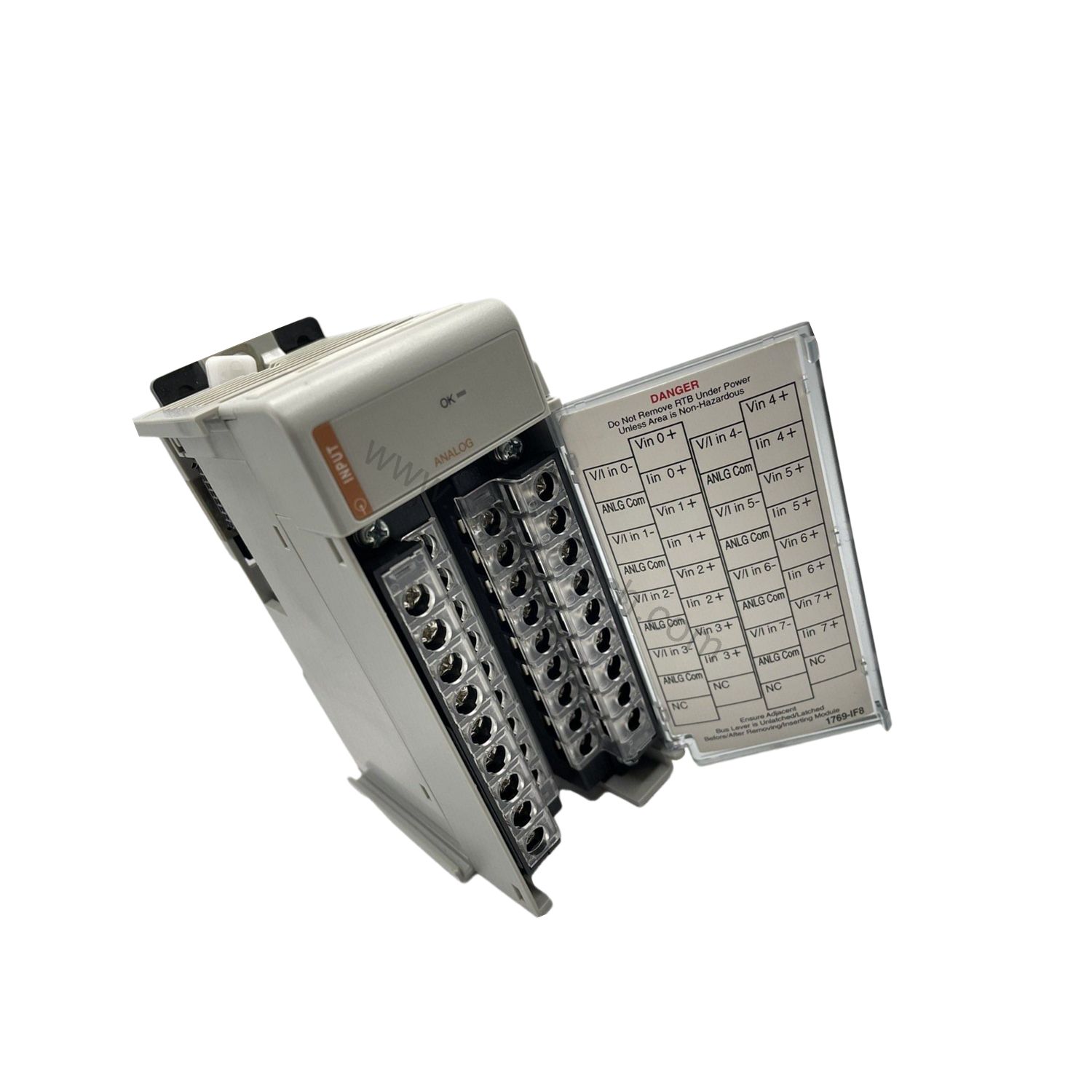 Figure 2: Technical layout and connection details for the Allen-Bradley 1769-IF8 industrial automation component.