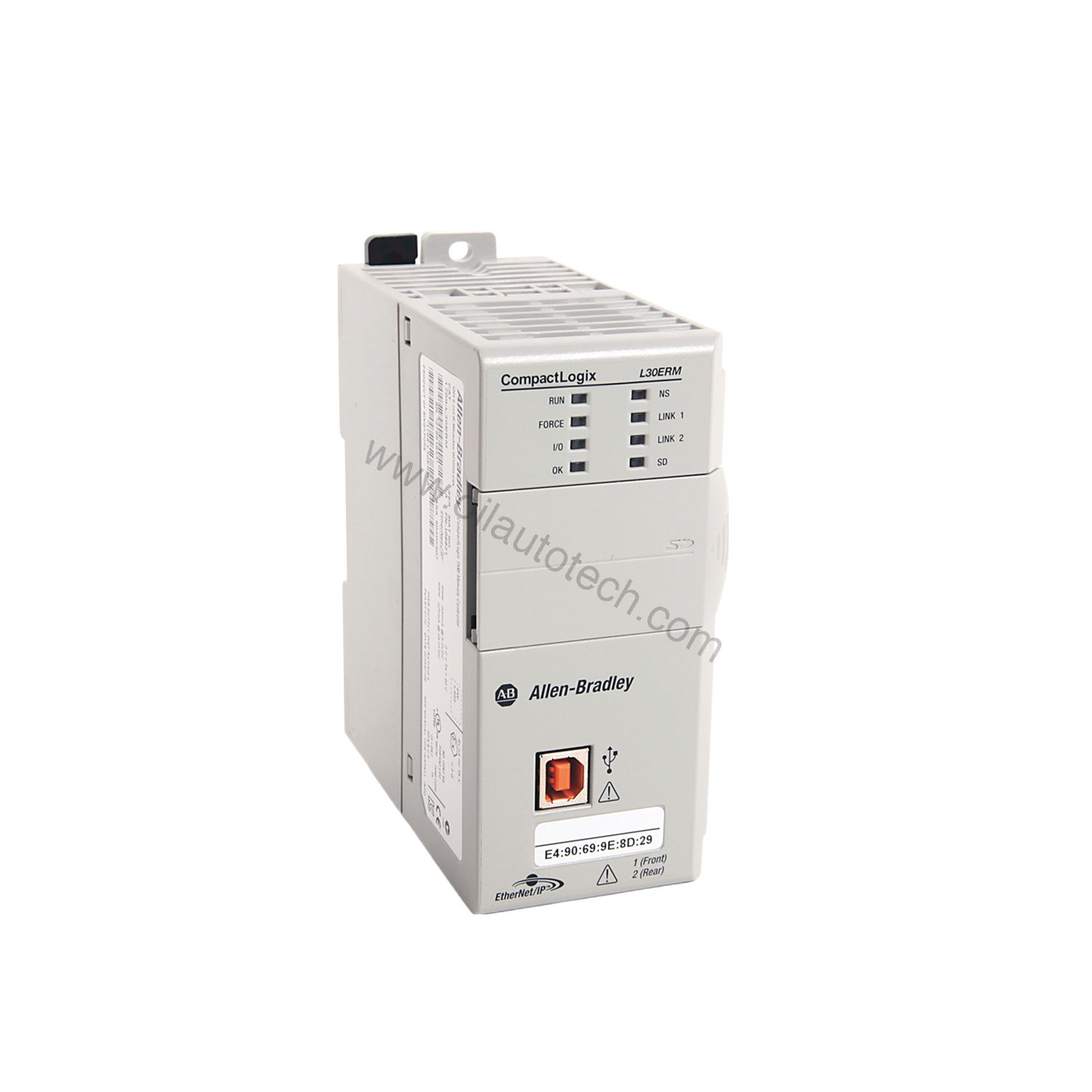 Figure 1: Front view of the Allen-Bradley 1769-L30ERM industrial automation component showing its physical design and enclosure.
