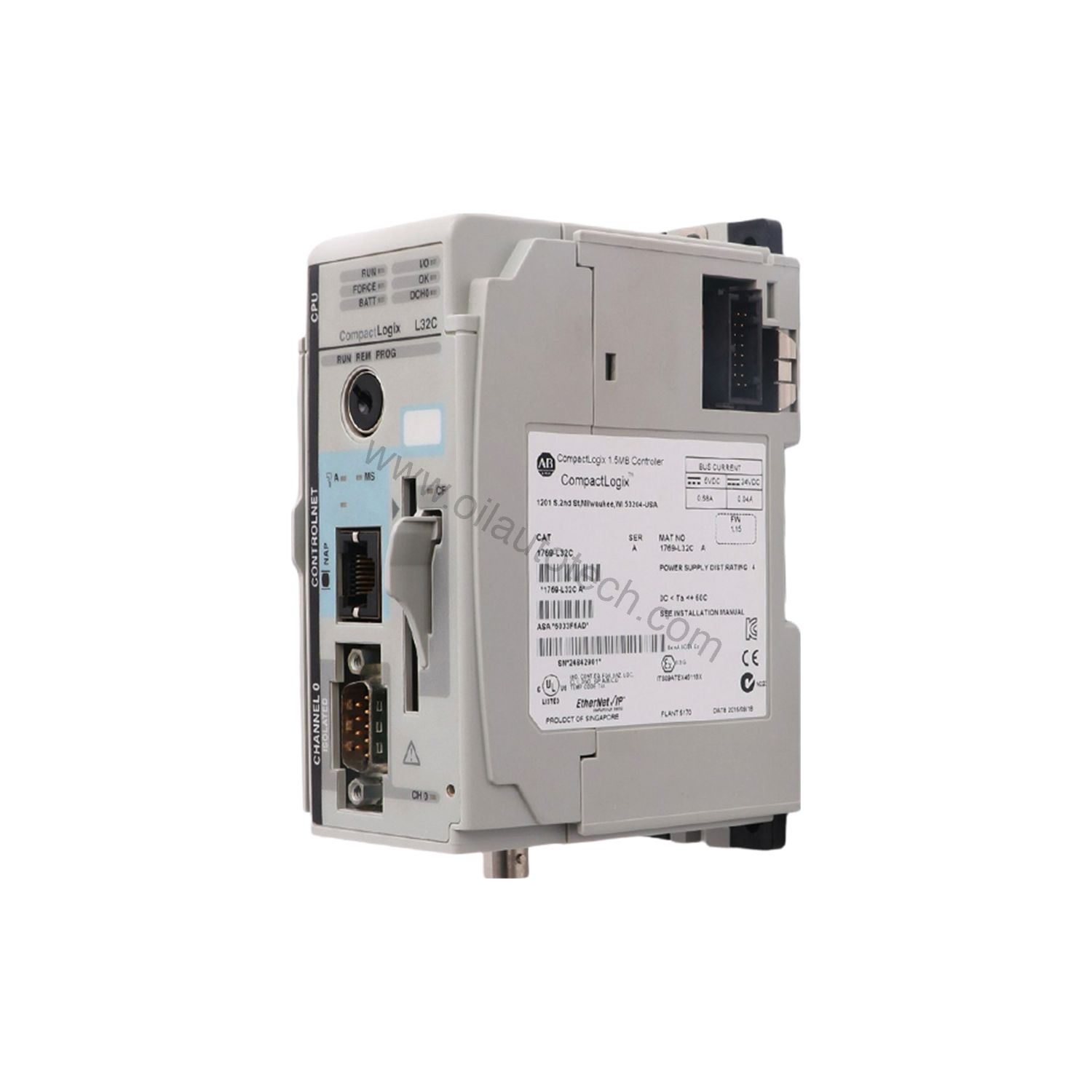 Figure 1: Front view of the Allen-Bradley 1769-L32C industrial automation component showing its physical design and enclosure.