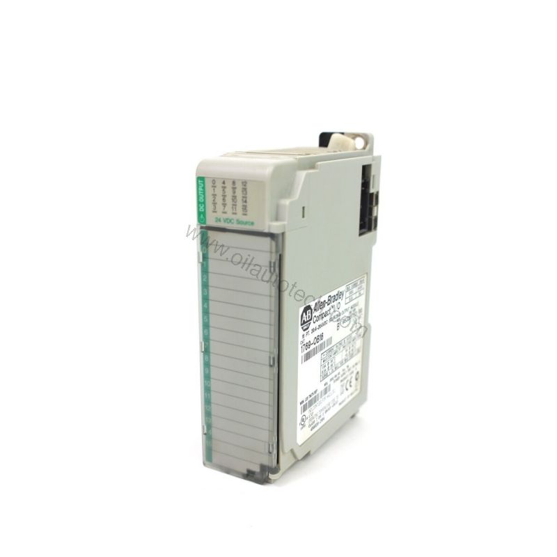 Figure 1: Front view of the Allen-Bradley 1769-OB16 industrial automation component showing its physical design and enclosure.