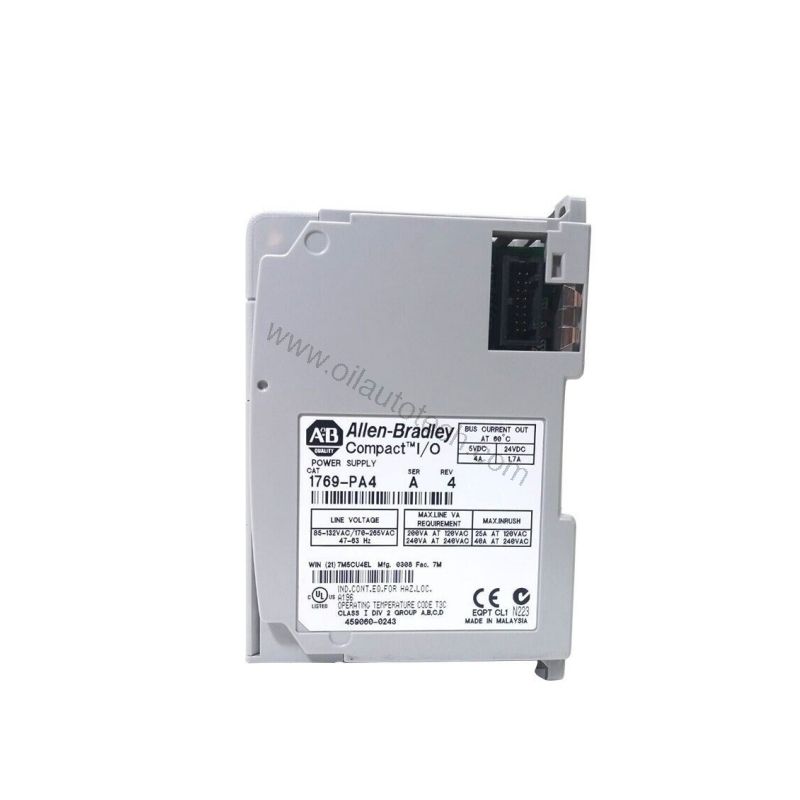 Figure 1: Front view of the Allen-Bradley 1769-PA4 industrial automation component showing its physical design and enclosure.