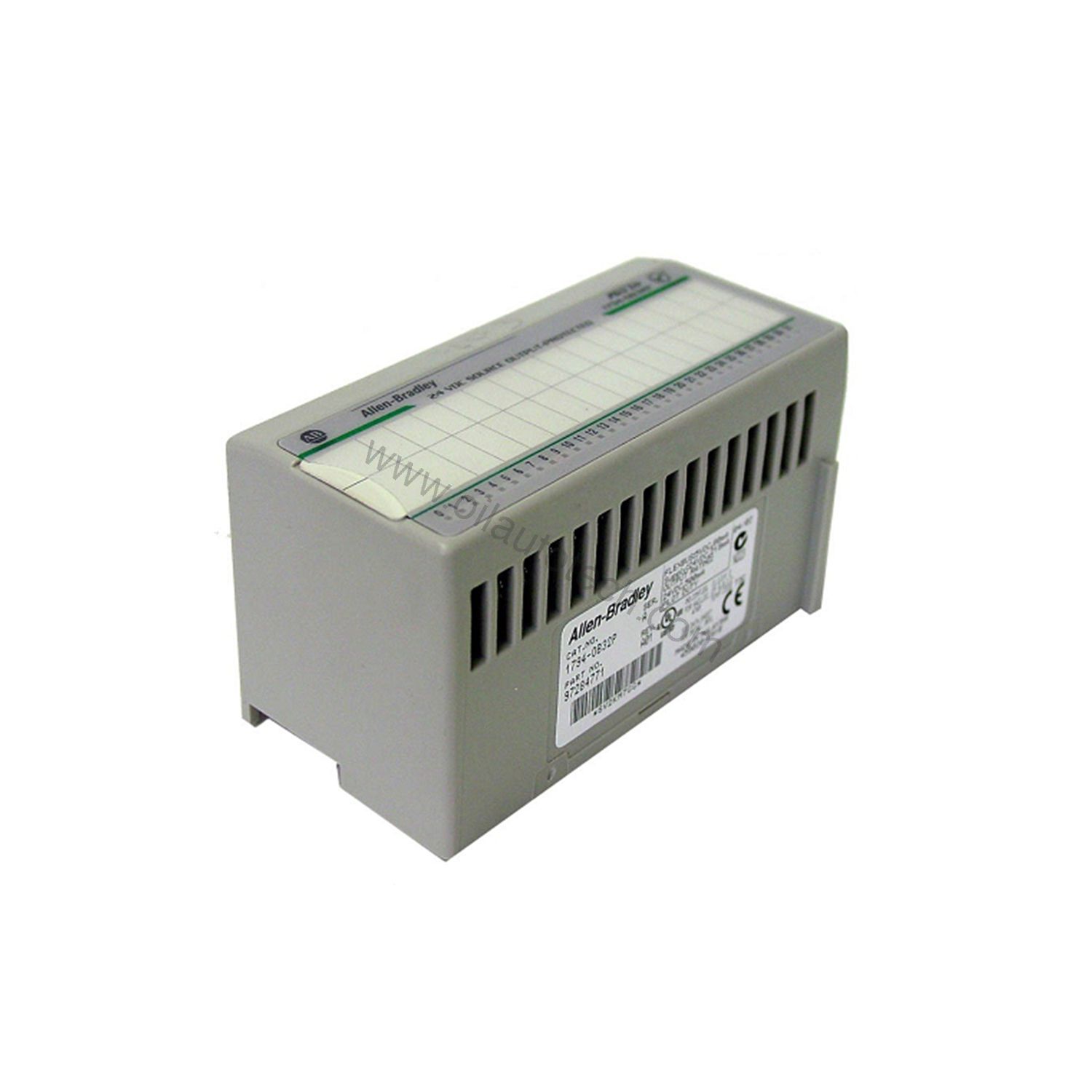 Figure 1: Front view of the Allen-Bradley 1794-OB32P industrial automation component showing its physical design and enclosure.