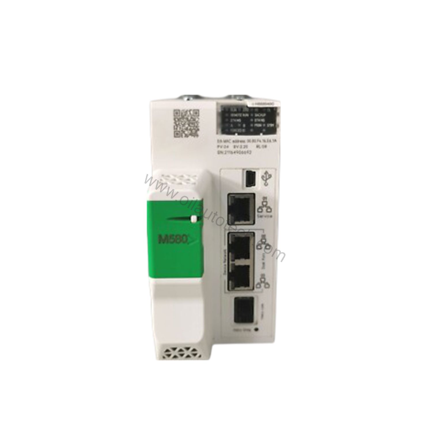 Figure 2: Technical layout and connection details for the Schneider BMEH582040 industrial automation component.