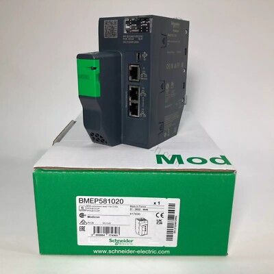 Figure 1: Front view of the Schneider BMEP581020 industrial automation component showing its physical design and enclosure.