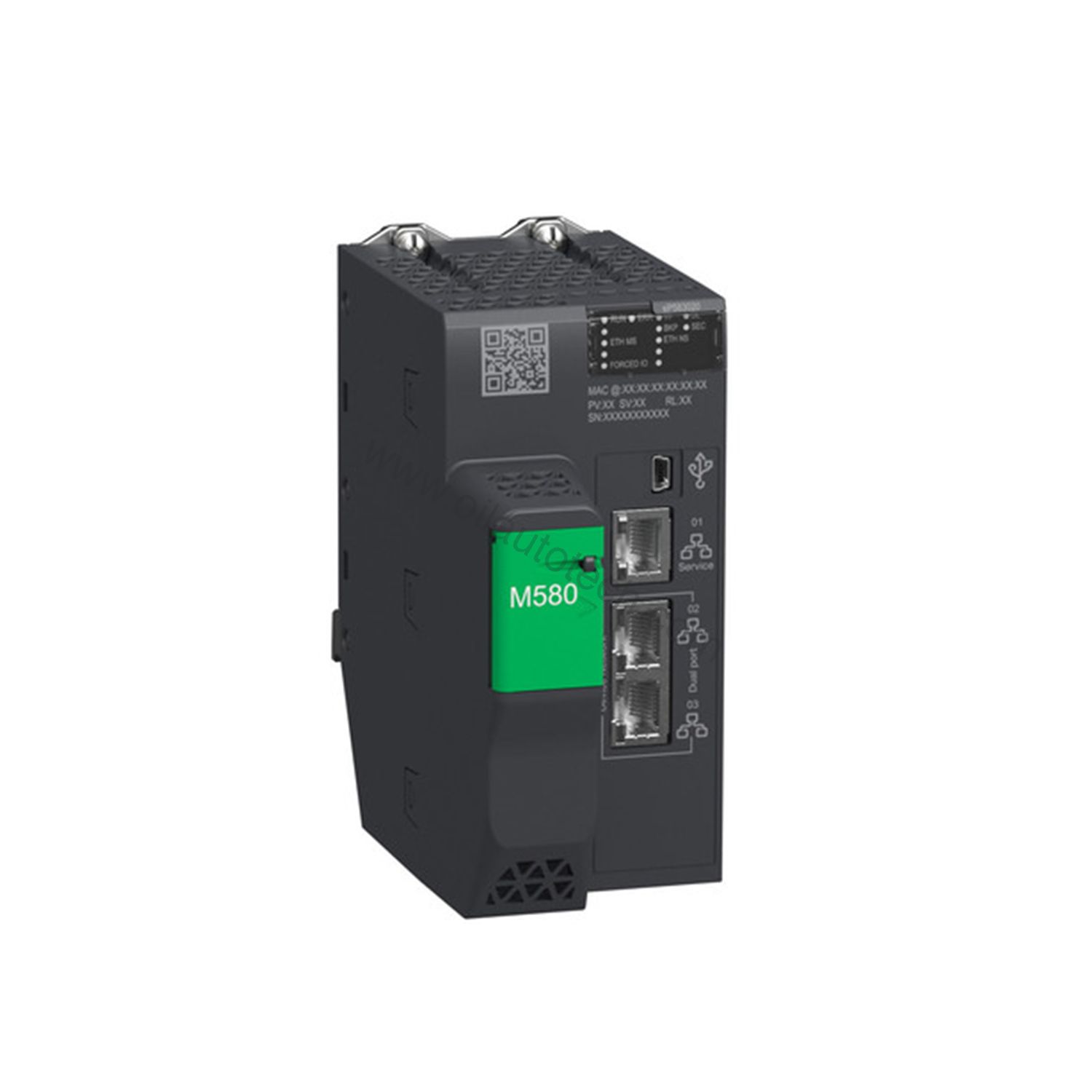 Figure 2: Technical layout and connection details for the Schneider BMEP583020 industrial automation component.