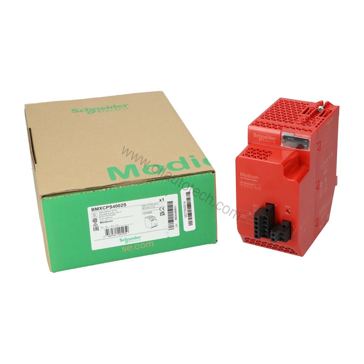 Figure 1: Front view of the Schneider BMXCPS2000 industrial automation component showing its physical design and enclosure.