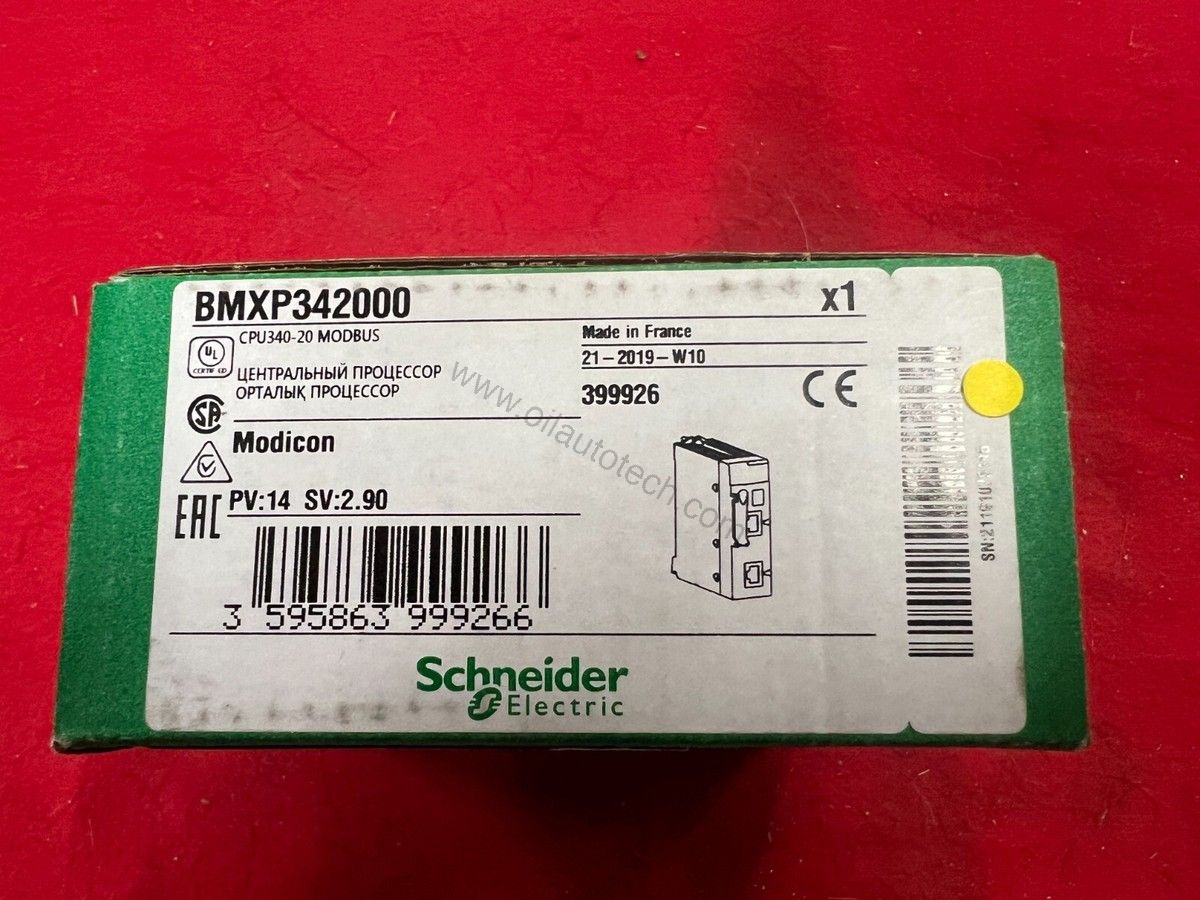 Figure 1: Front view of the Schneider BMXP342000 industrial automation component showing its physical design and enclosure.