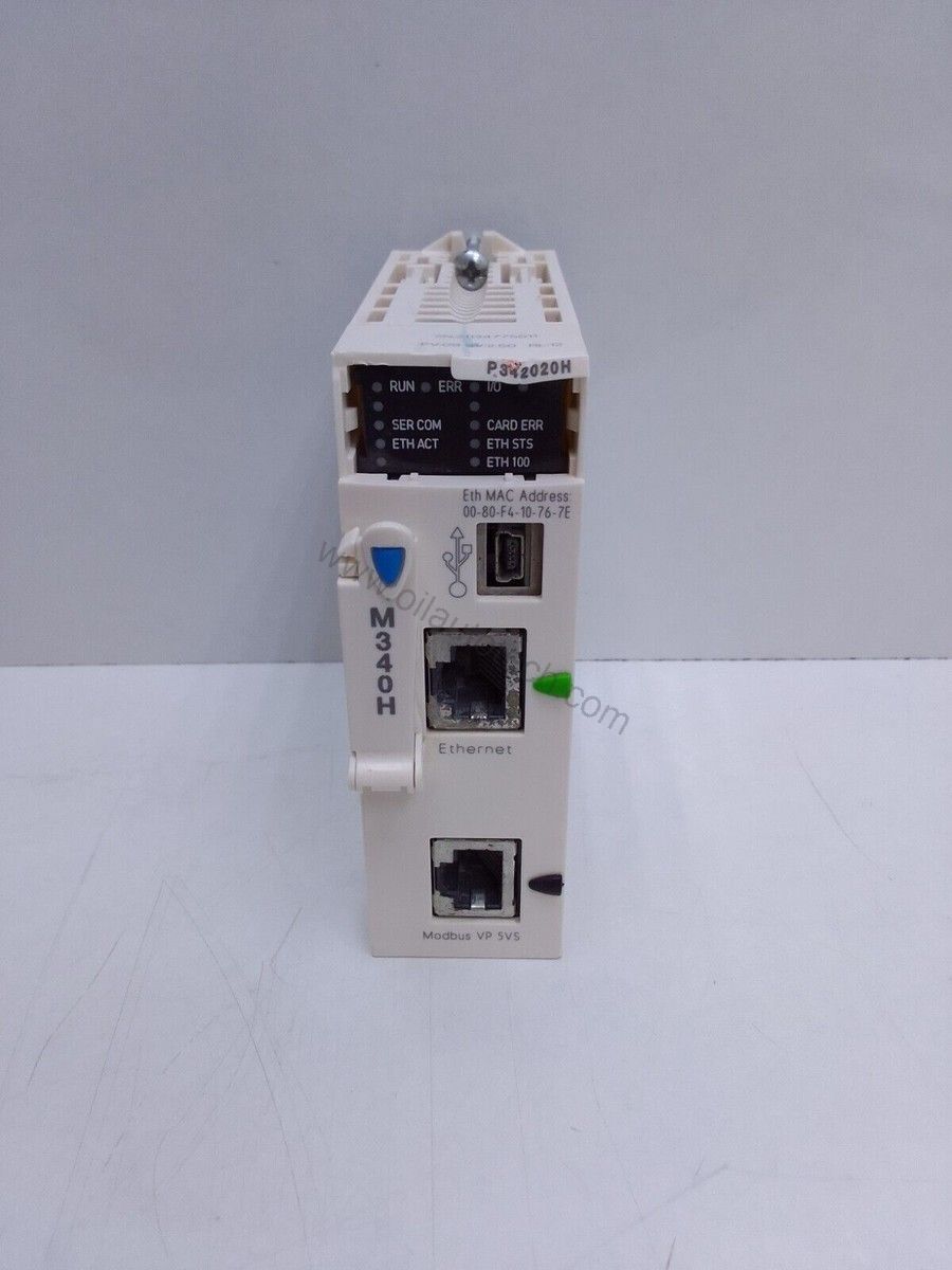 Figure 1: Front view of the Schneider BMXP342020H industrial automation component showing its physical design and enclosure.