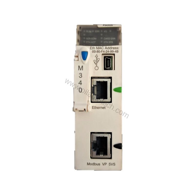 Figure 1: Front view of the Schneider BMXP342020 industrial automation component showing its physical design and enclosure.