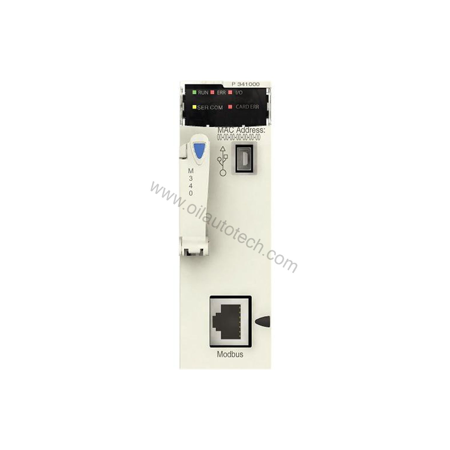 Figure 1: Front view of the Schneider BMXP342030 industrial automation component showing its physical design and enclosure.