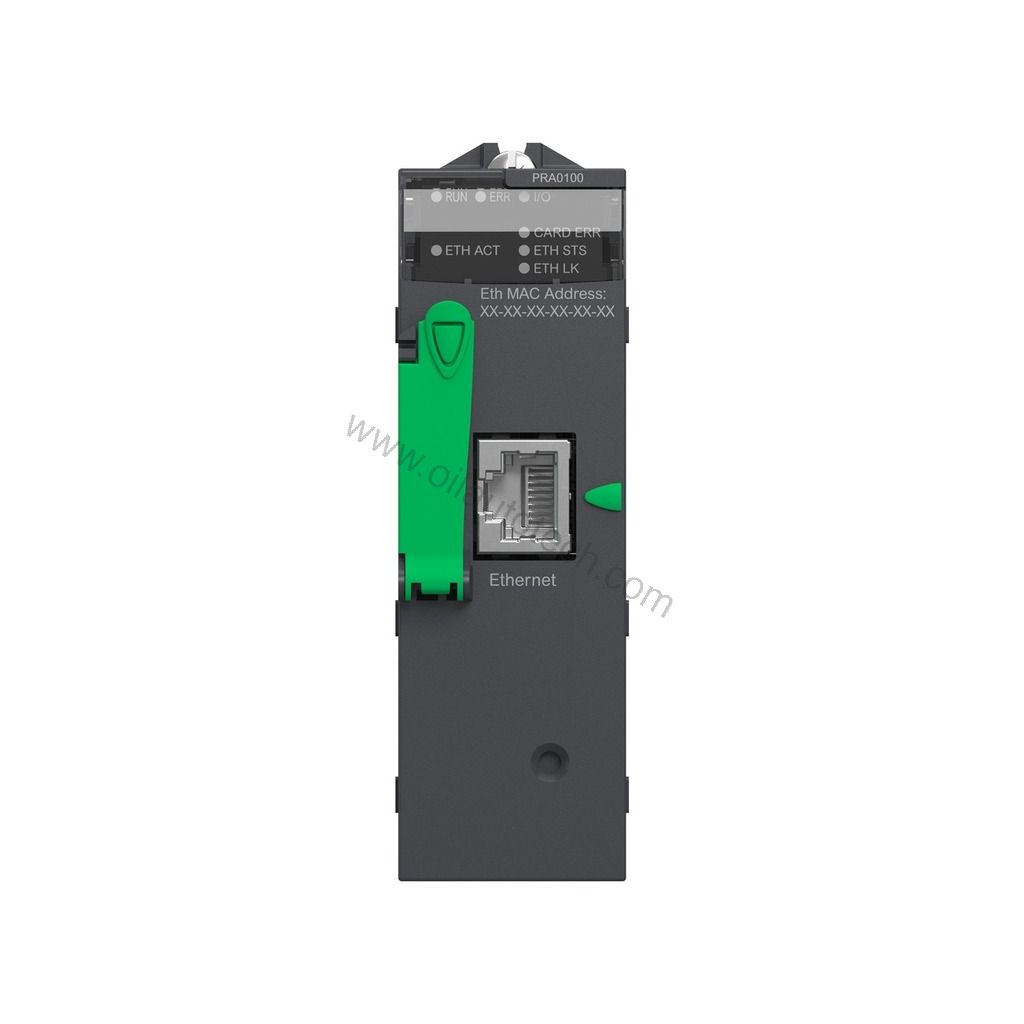 Figure 2: Technical layout and connection details for the Schneider BMXPRA0100 industrial automation component.