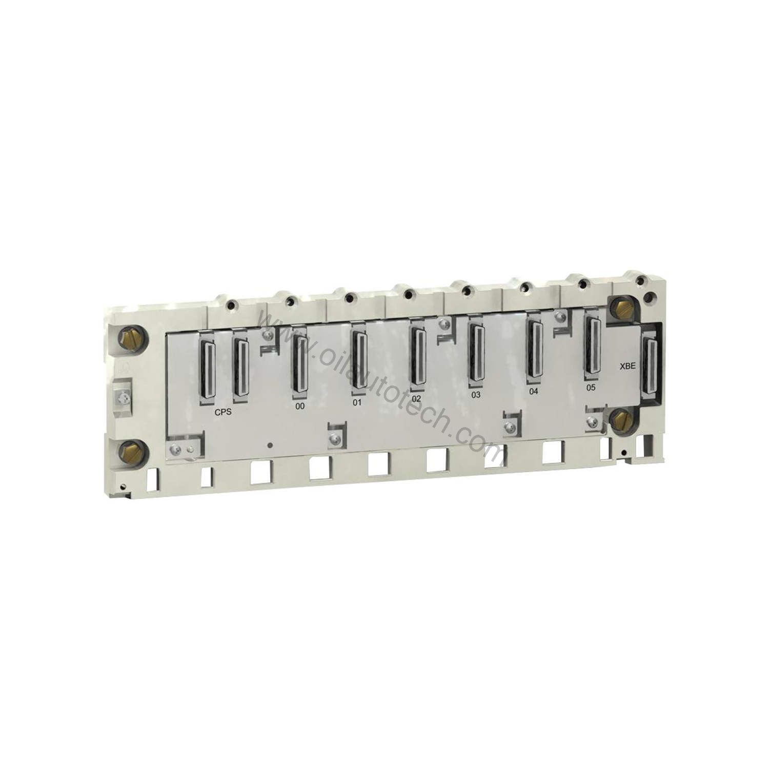 Figure 1: Front view of the Schneider BMXXBP0600 industrial automation component showing its physical design and enclosure.