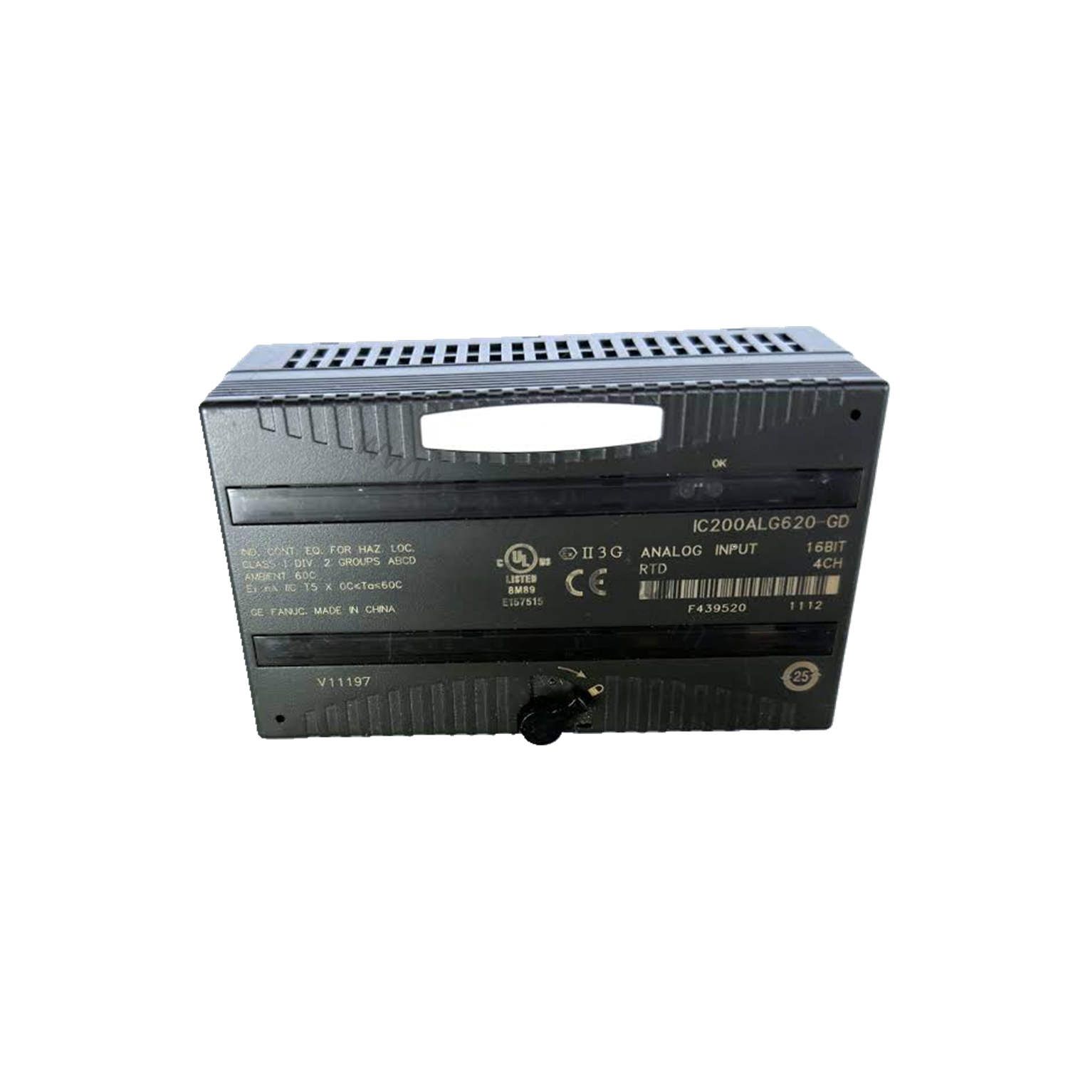 Figure 1: Front view of the GE IC200ALG620 industrial automation component showing its physical design and enclosure.