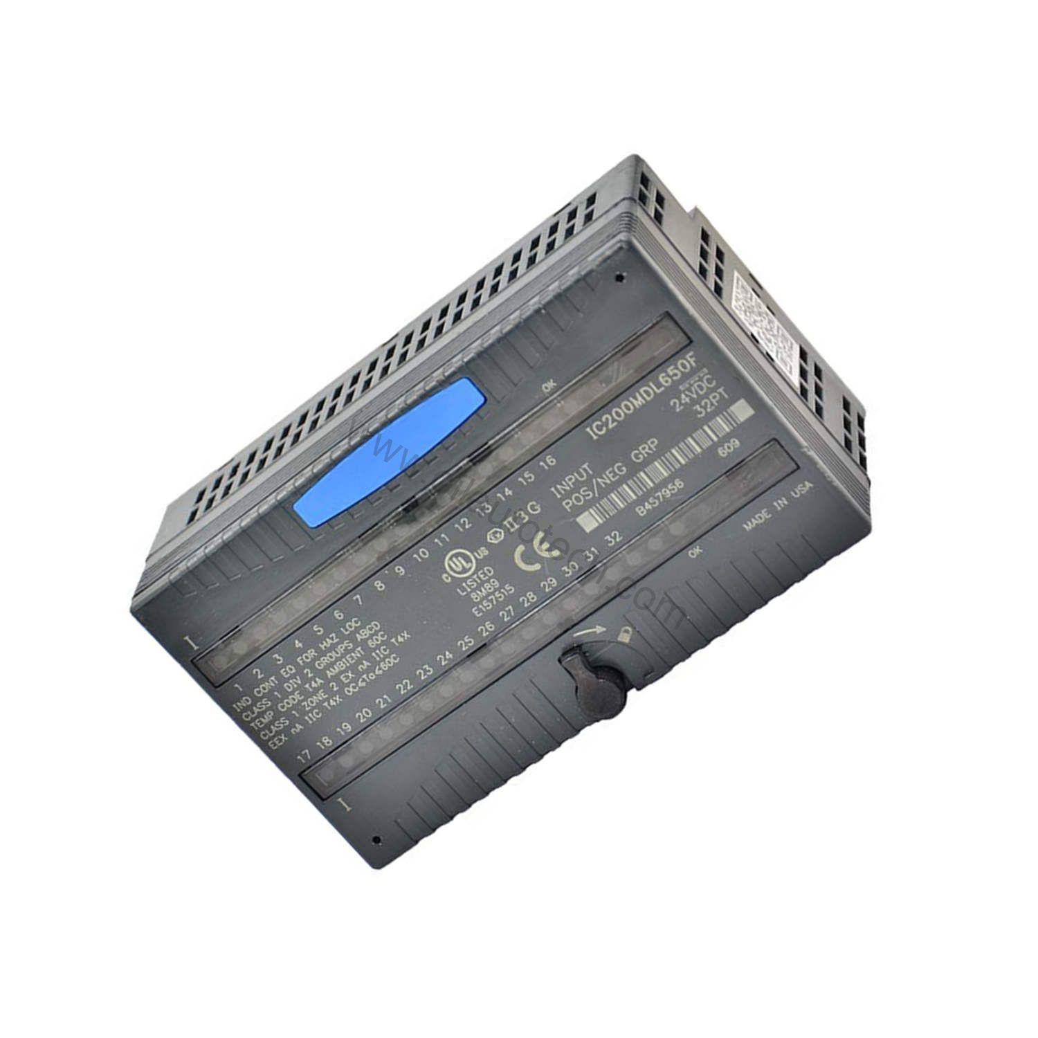 Figure 2: Technical layout and connection details for the GE IC200MDL650 industrial automation component.