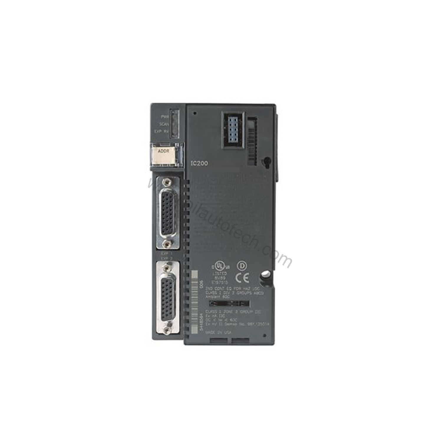 Figure 2: Technical layout and connection details for the GE IC200PWR001 industrial automation component.
