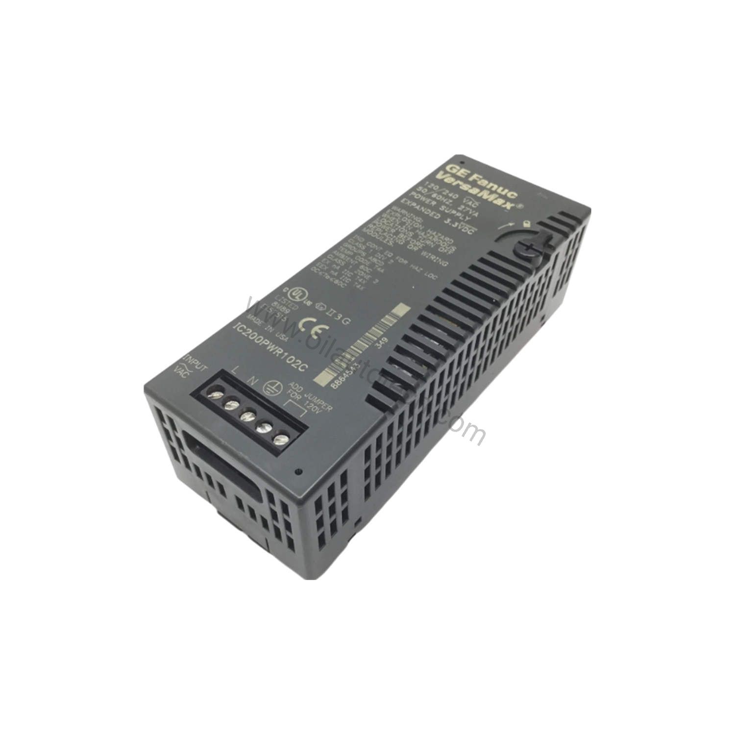 Figure 1: Front view of the GE IC200PWR102 industrial automation component showing its physical design and enclosure.