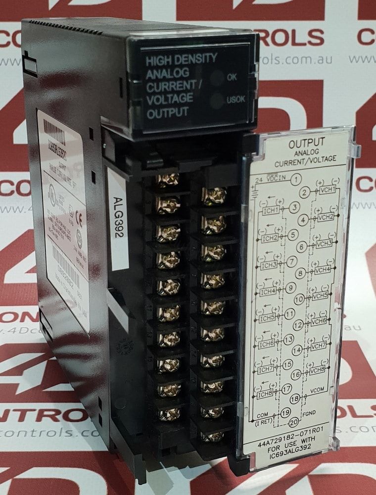 Figure 1: Front view of the GE IC693ALG392 industrial automation component showing its physical design and enclosure.