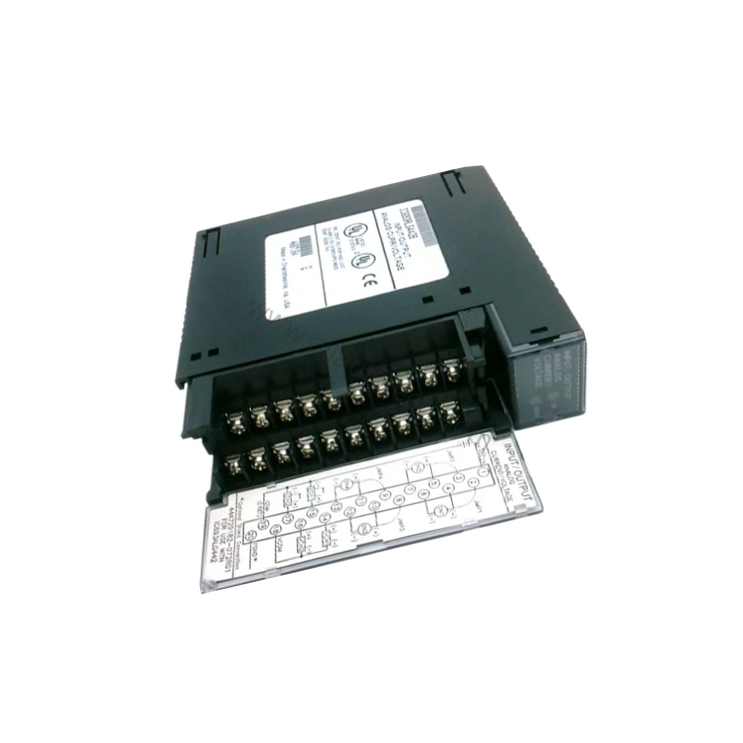 Figure 2: Technical layout and connection details for the GE IC693ALG442B industrial automation component.
