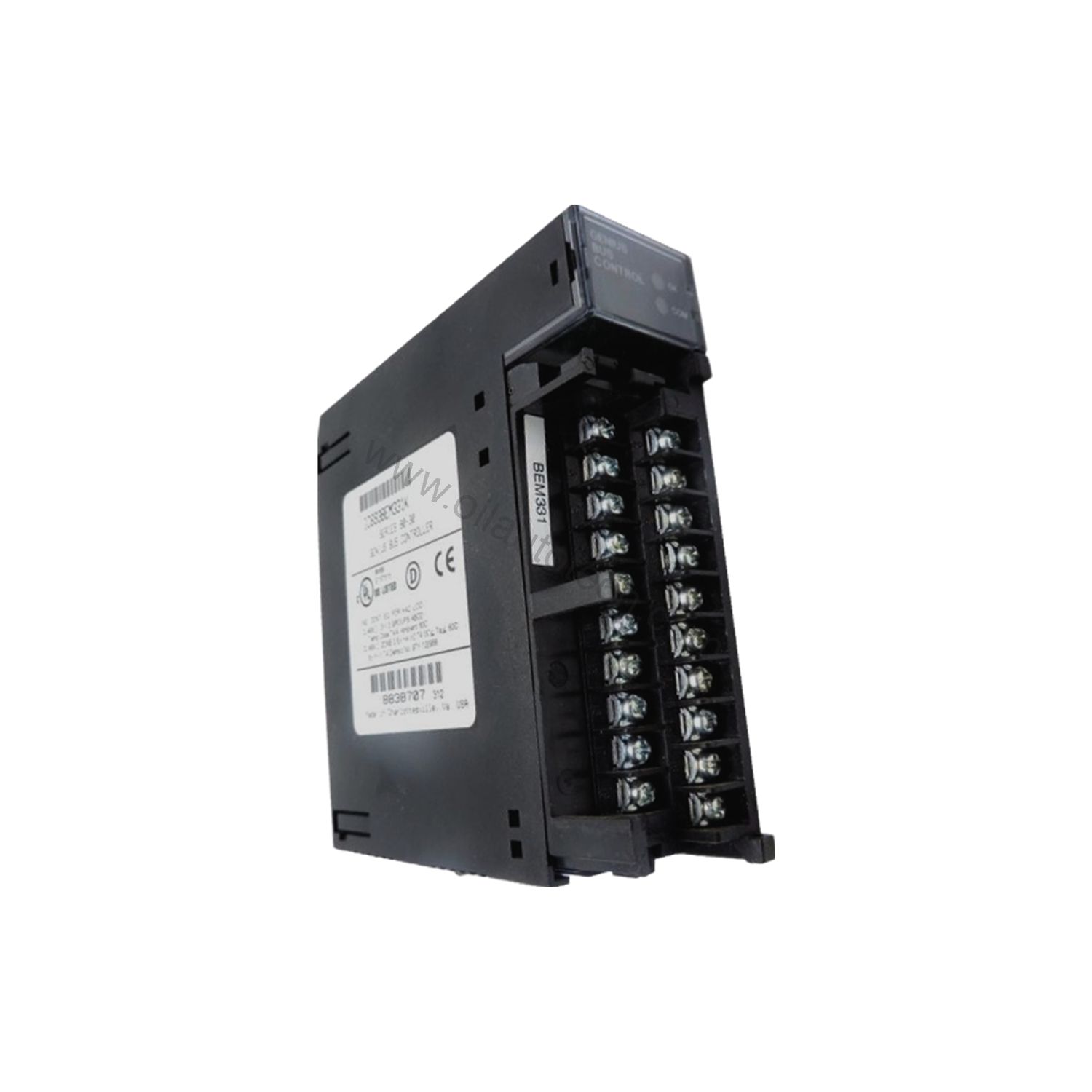 Figure 1: Front view of the GE IC693BEM331L industrial automation component showing its physical design and enclosure.