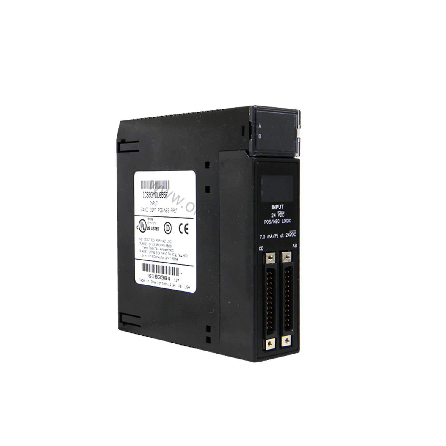 Figure 1: Front view of the GE IC693MDL655 industrial automation component showing its physical design and enclosure.
