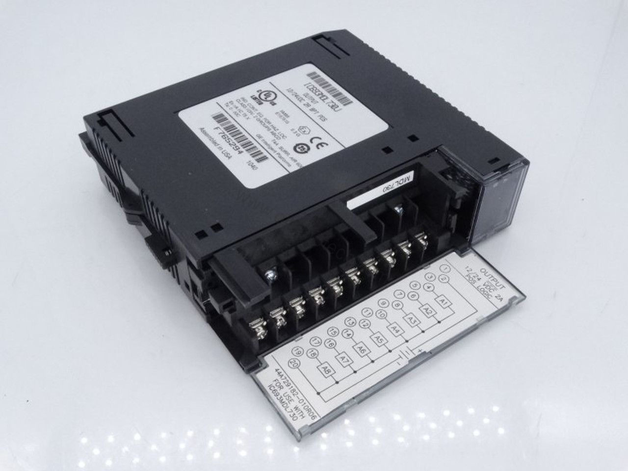 Figure 1: Front view of the GE IC693MDL730E industrial automation component showing its physical design and enclosure.