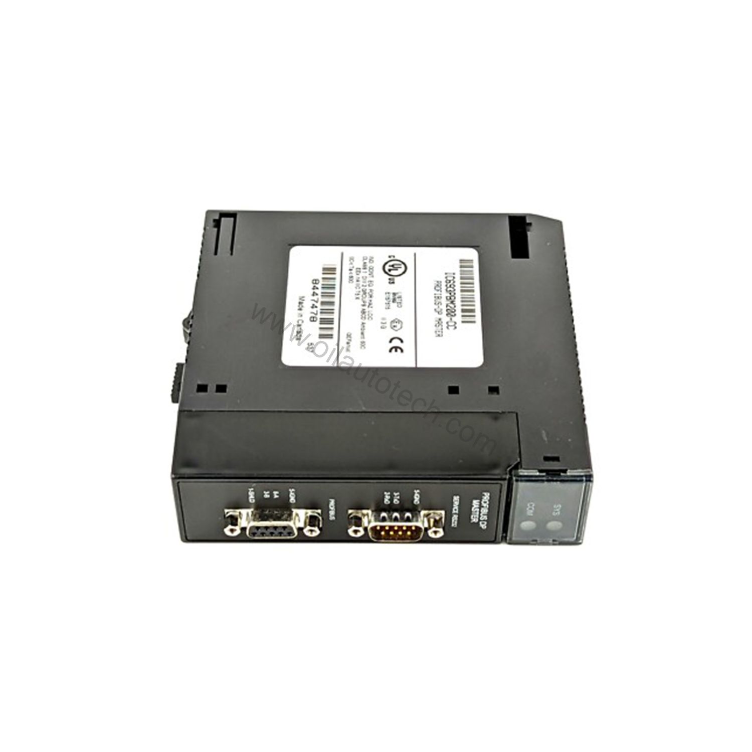 Figure 2: Technical layout and connection details for the GE IC693PBM200-DE industrial automation component.