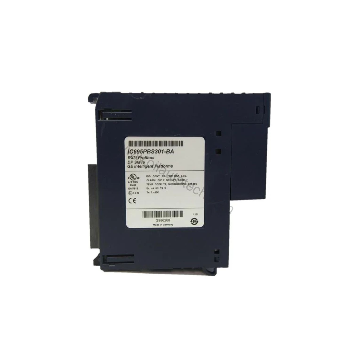 Figure 1: Front view of the GE IC695PBS301 industrial automation component showing its physical design and enclosure.