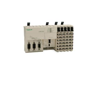 Figure 2: Technical layout and connection details for the Schneider LMC058LF42S0 industrial automation component.