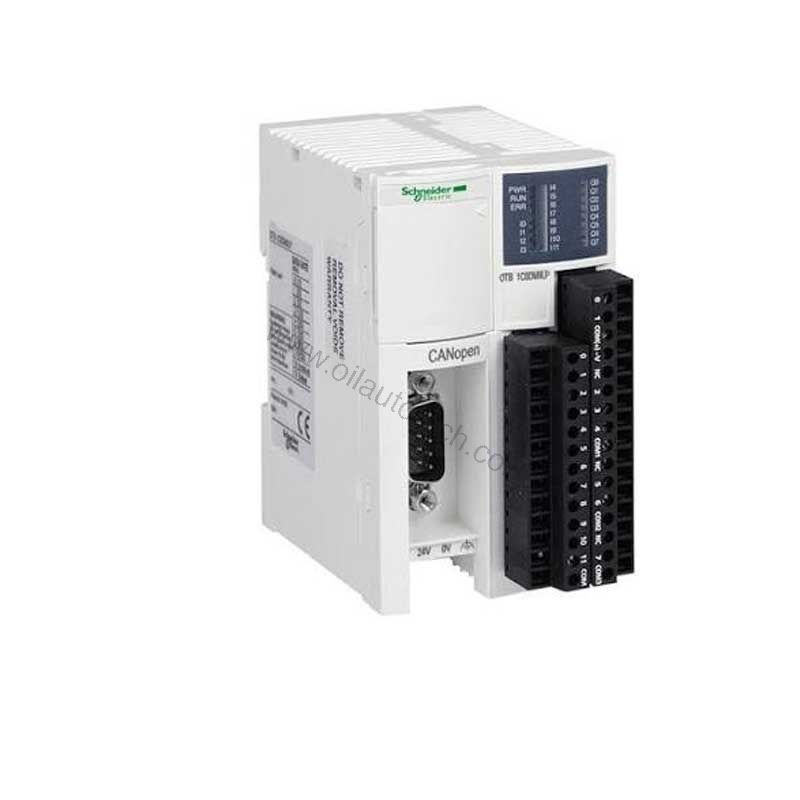 Figure 1: Front view of the Schneider OTB1CODM9LP industrial automation component showing its physical design and enclosure.