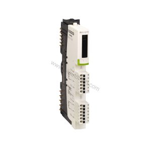 Figure 1: Front view of the Schneider STBAVI1270 industrial automation component showing its physical design and enclosure.