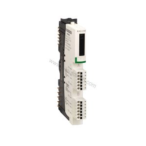 Figure 1: Front view of the Schneider STBAVO1250 industrial automation component showing its physical design and enclosure.