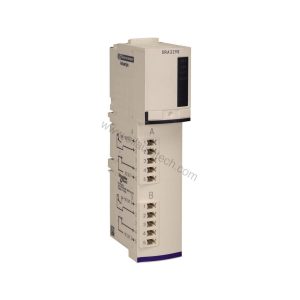 Figure 1: Front view of the Schneider STBDRA3290 industrial automation component showing its physical design and enclosure.