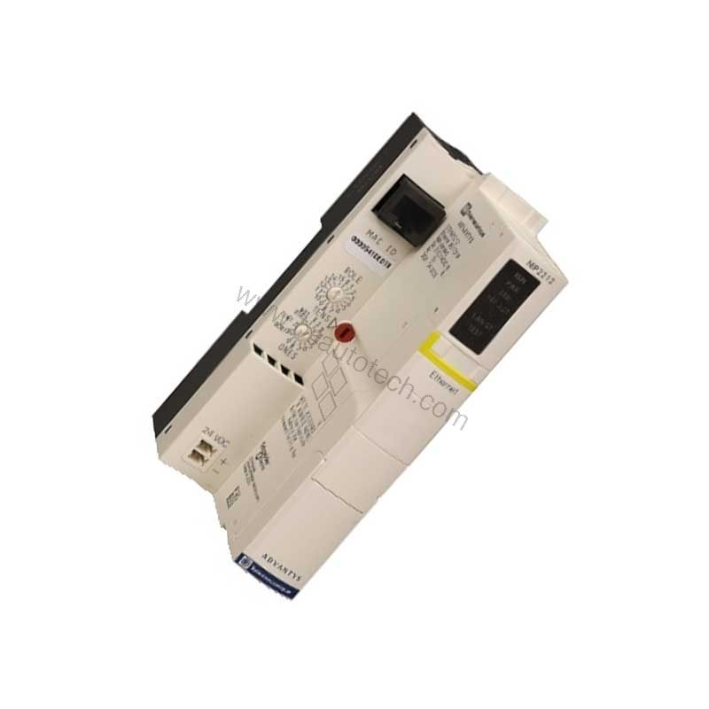 Figure 1: Front view of the Schneider STBNIP2212 industrial automation component showing its physical design and enclosure.