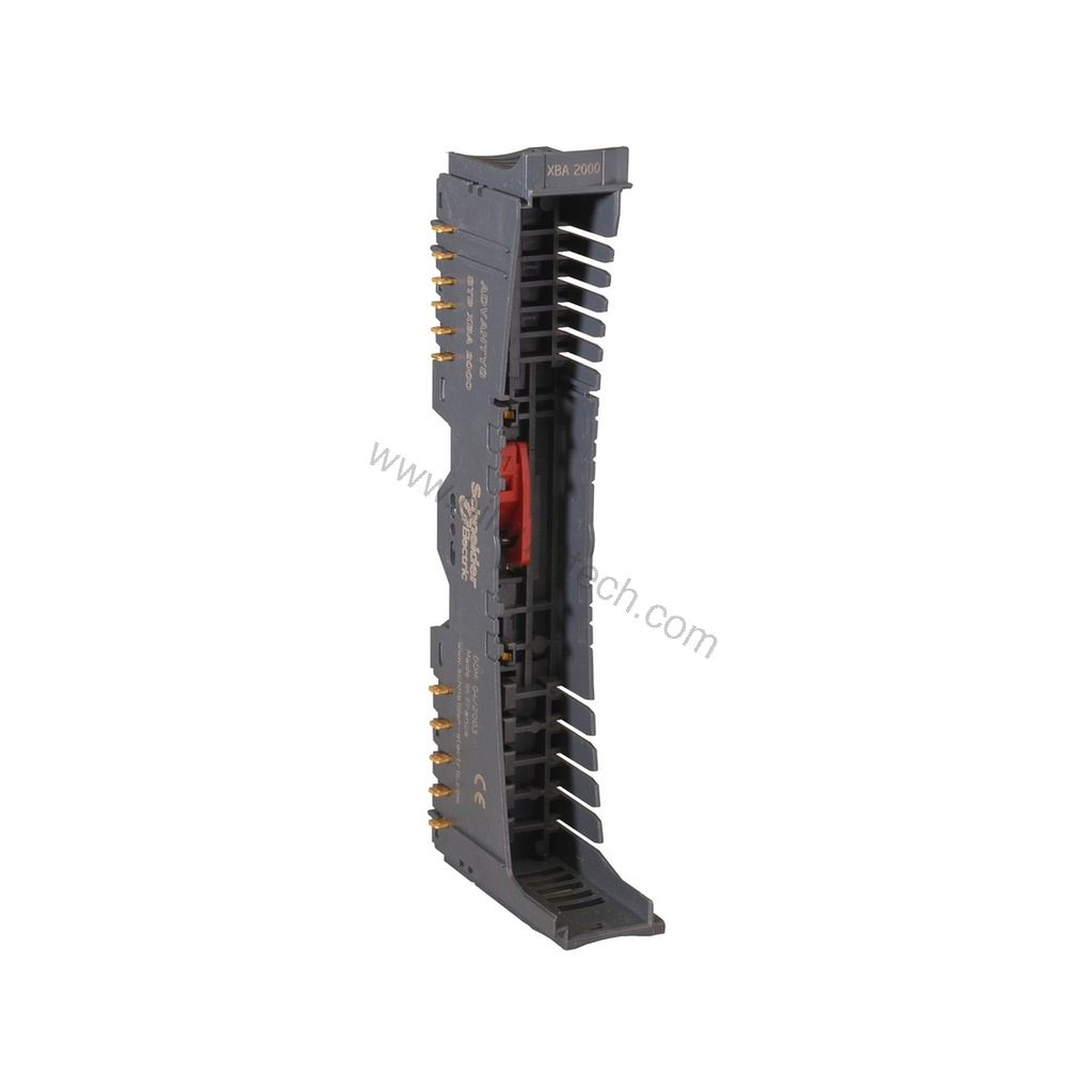 Figure 1: Front view of the Schneider STBXBA2000 industrial automation component showing its physical design and enclosure.