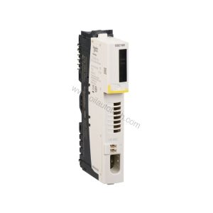 Figure 1: Front view of the Schneider STBXBE1100 industrial automation component showing its physical design and enclosure.