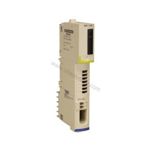 Figure 1: Front view of the Schneider STBXBE1200 industrial automation component showing its physical design and enclosure.