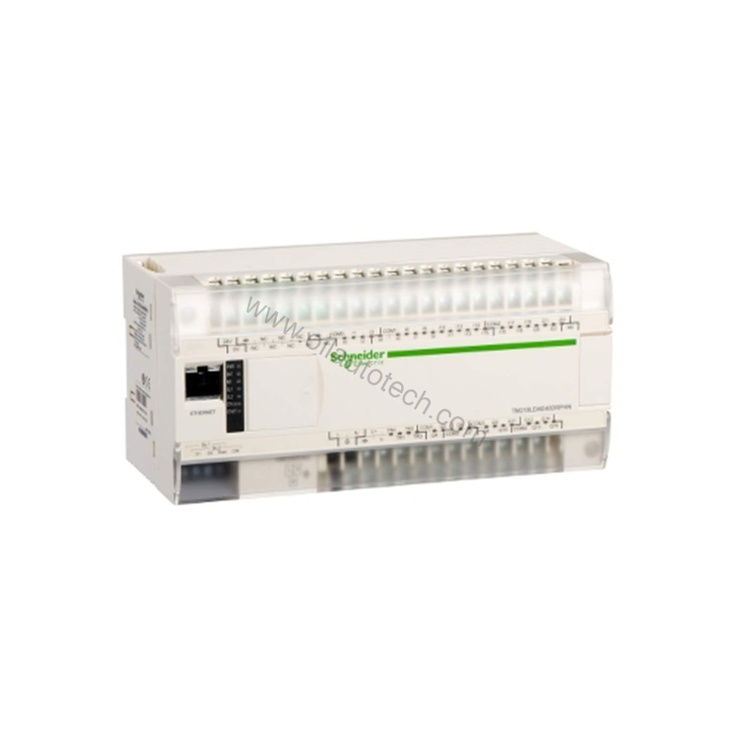 Figure 1: Front view of the Schneider TM218LDA40DR4PHN industrial automation component showing its physical design and enclosure.