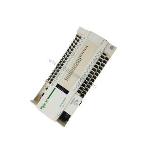 Figure 2: Technical layout and connection details for the Schneider TM218LDA40DRN industrial automation component.