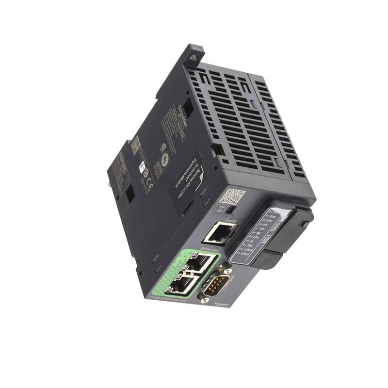 Figure 1: Front view of the Schneider TM251MESC industrial automation component showing its physical design and enclosure.