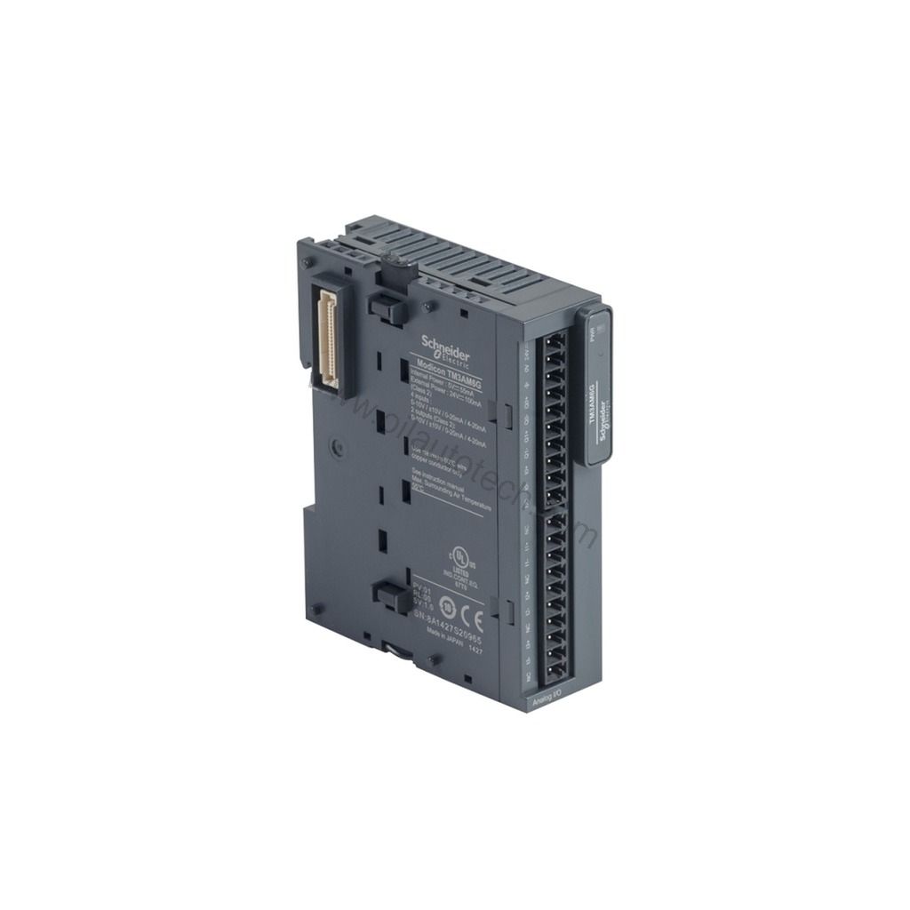 Figure 1: Front view of the Schneider TM3AM6G industrial automation component showing its physical design and enclosure.
